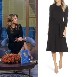 Eliza J Black Knit Midi Fit and Flare Tie Waist Sweater Dress